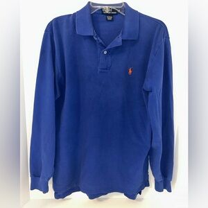 Polo Ralph Lauren VINTAGE blue long sleeve mens cotton polo shirt‎ size Medium